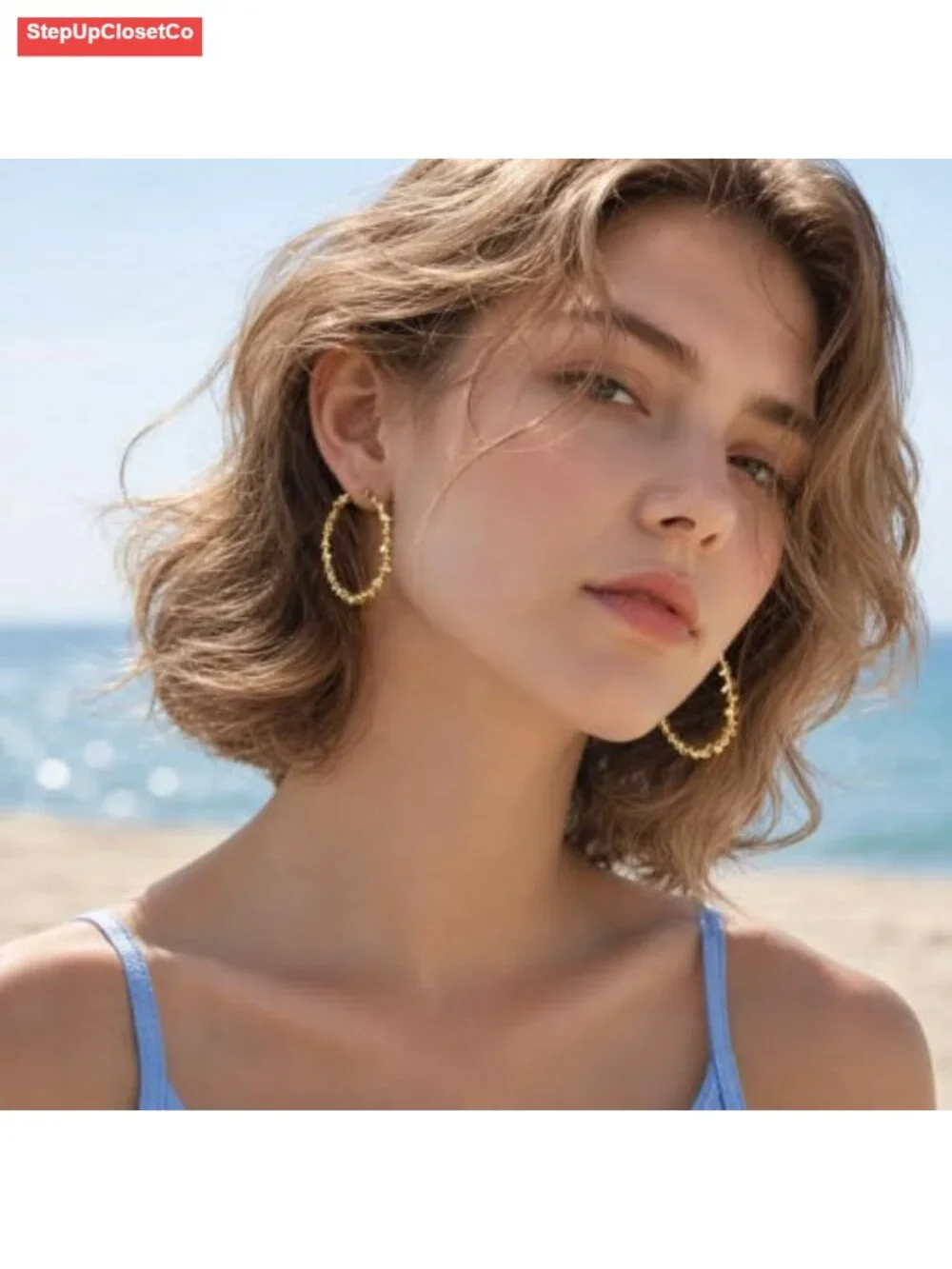 14K Gold Sparkling Textured Hoops Twisted Hammered Hypoallergenic Hoop Earrings